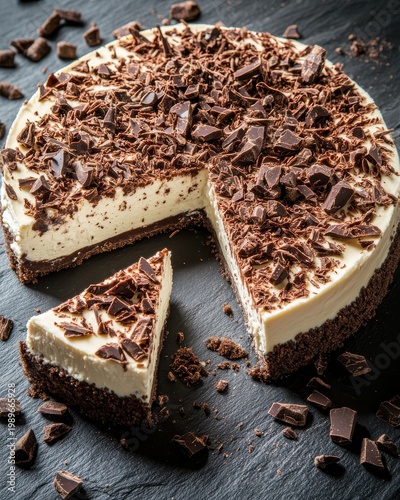 Delicious White Chocolate Cheesecake With Dark Chocolate Shavings