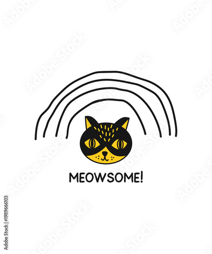 Cute Cartoon Cat Graphic Tee Design | Kawaii Funny Cat Face, Rainbow Aesthetic Animal Illustration, Trendy Minimal Cat Lover Gift, Black Cat Art, Playful Premium Logo Style