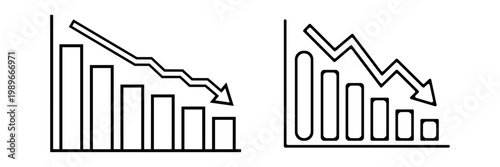 Economic decline and financial crisis bar chart line icon set