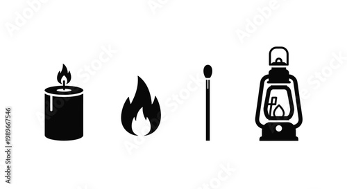 Black icons of candle and lantern.