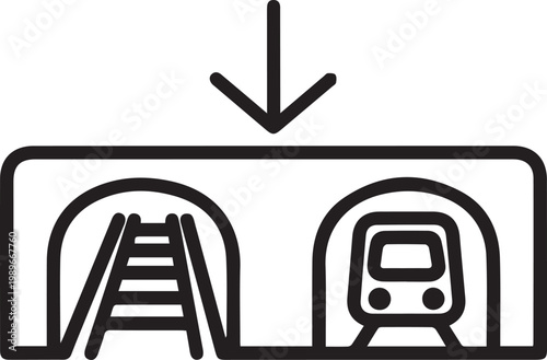 Black outlined icon of train arrival sign board