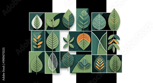 Collage of various green leaf types.
