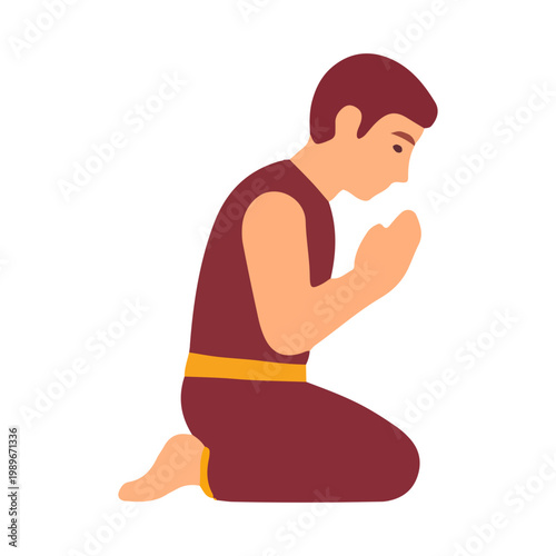Buddhist Monk Praying Illustration