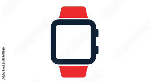 Modern smartwatch icon with a bright red rubber strap and a dark square face with rounded corners on white.