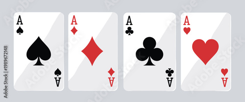 Ace Cards: A set of ace cards, each featuring the distinct suits of spades, diamonds, clubs, and hearts, ready to be dealt in a game of chance. 