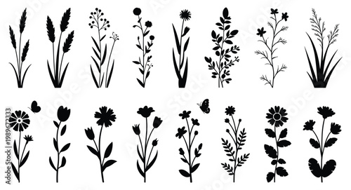 Floral Silhouette Collection: A curated ensemble of intricate flower and plant silhouettes, ideal for adding a touch of nature's beauty to any design. 