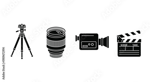 Film making equipment on white background.
