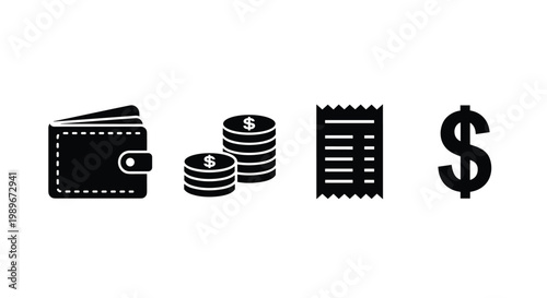Financial icons including wallet coins.
