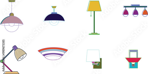 Colorful of various lamps and light fixtures lighting