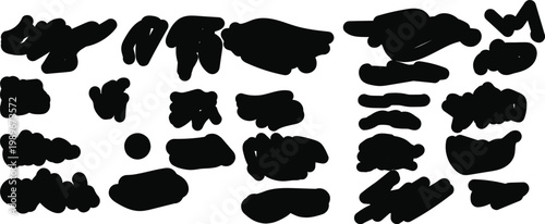 A group of black blobs on a white background