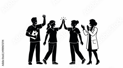Medical Team Celebrating Success with High Five.