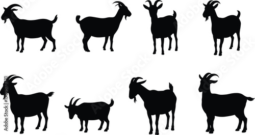 Bild auf Leinwand Black goat silhouettes collection, diverse horn shapes, standing and walking pos