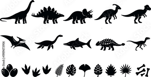 Dinosaur Silhouette Set Land Sea and Air Prehistoric Collection