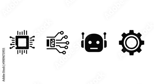 Robot Microchip Circuit Gear Icons.