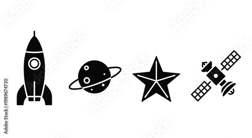 Space icons with rocket satellite.