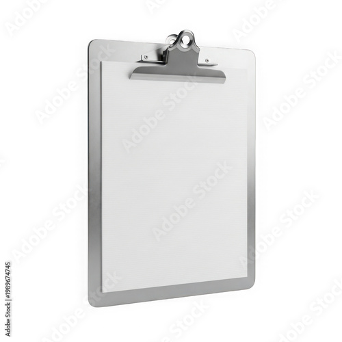 Empty clipboard attached to a metal ring binder clip