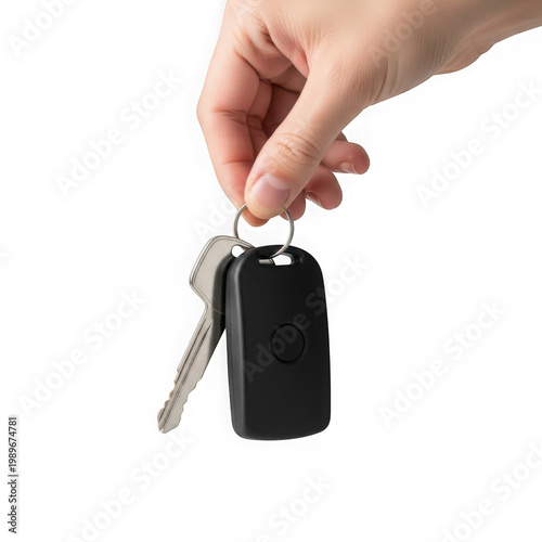 Hand holding a set of car keys with keychain