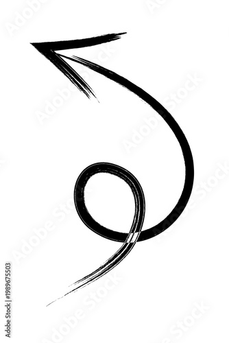 Hand drawn curved loop arrow PNG, textured brush stroke swirl arrow pointing right, sketch style directional symbol for UI, social media, diagrams, posters, branding and creative design