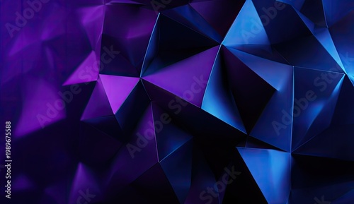 Low poly geometric abstract with blues and purples, sharp edges and shadow detail