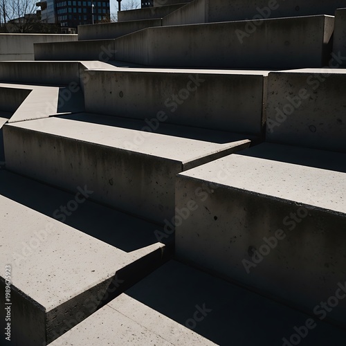 Abstract Modern Concrete Steps with Geometric Patterns and Harsh Shadows