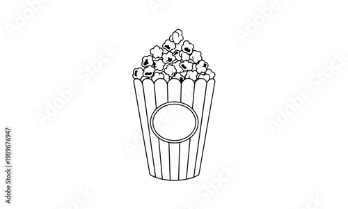 Striped popcorn bucket illustration in simple line art