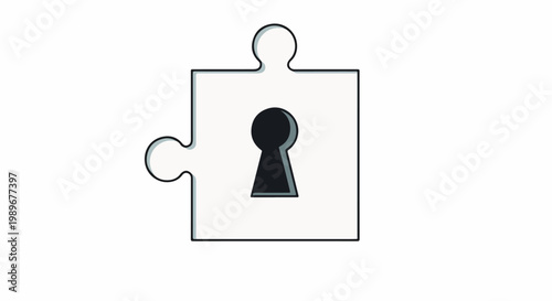 A single white puzzle piece with a black keyhole in the center, representing security, solutions, and unlocking potential.