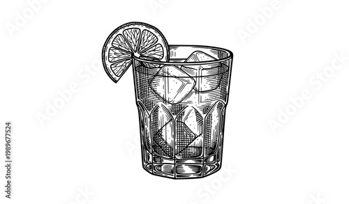 Daiquiri cocktail engraving vector illustration with lime vintage black and white drink isolated on white