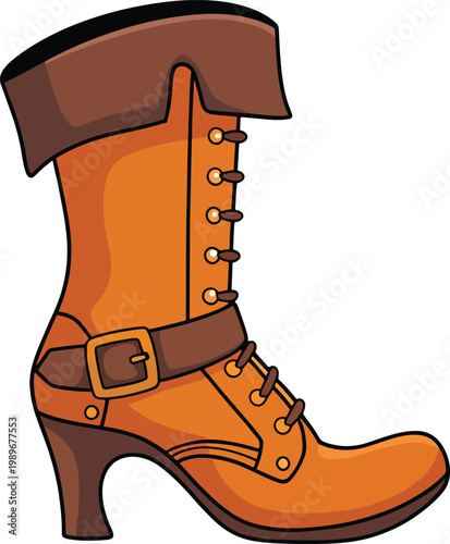 Stylish brown leather lace-up ankle boots with stacked heel isolated on white