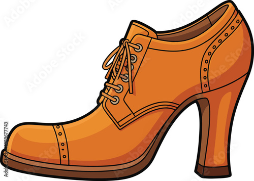 Stylish brown leather high heel dress shoe with laces isolated on white