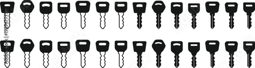Car Key Icon Set. Keyless entry and vehicle access sign. Vehicle Remote Symbols. Central locking and vehicle protection sign. Smart car key and fob icons
