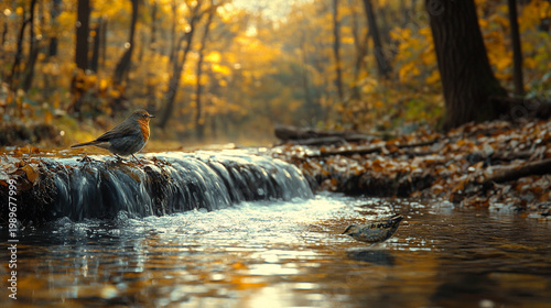 Sunlit Forest Waterfall in a Tranquil Green Valley