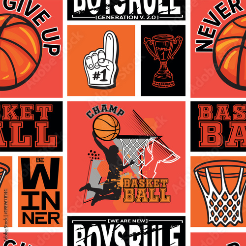 Abstract seamless grunge sport pattern pattern for textile. basketball  modern background .  Extreme boys wallpaper