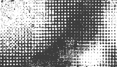 Abstract Black and White Distressed Halftone Grunge Texture Vector Graphic