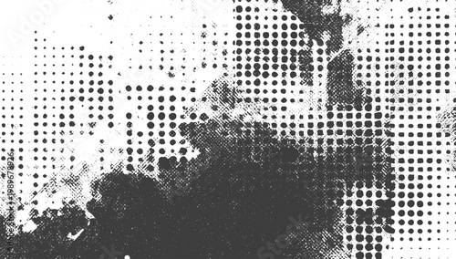 Black and White Abstract Grunge Halftone Dot Texture Vector Background