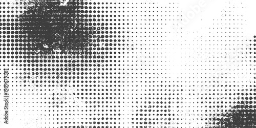 Abstract Black and White Halftone Grunge Vector Texture Background with Distressed Dot Patterns