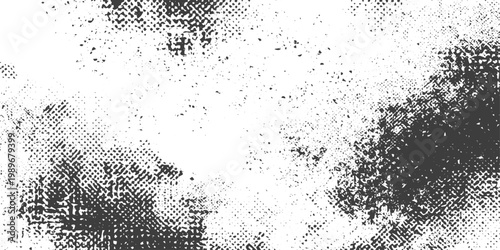 Abstract Black and White Grunge Texture with Distressed Halftone Pattern and Grainy Noise Effect for Design Background