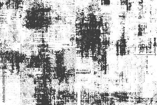 Abstract Grunge Newspaper Texture Background with Distressed Ink Smudges and Vintage Print Effect Vector