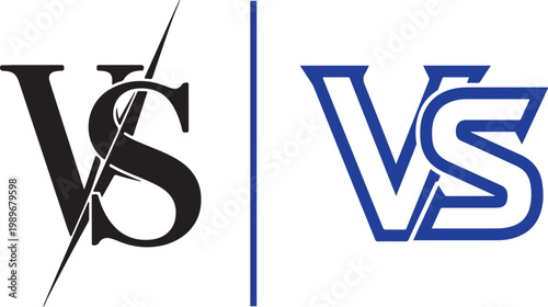 Versus VS logo icons in black and blue styles for sports competition and gaming battle vector illustration