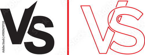 Versus VS logo icon set in solid black and red outline for competition and comparison vector illustration