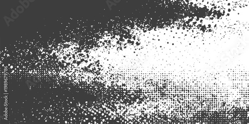 Black and White Abstract Grunge Texture with Halftone Dots and Stippled Vector Background