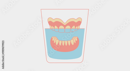 Full Set of Dentures Soaking in a Glass of Water in Bright Studio