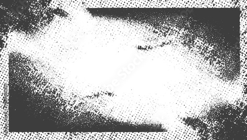 Abstract Black and White Grunge Halftone Texture Frame Background with Grainy Distressed Effect