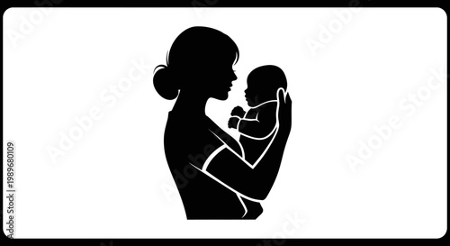 Mother Holding Baby Silhouette Isolated on White Background Representing Love and Care