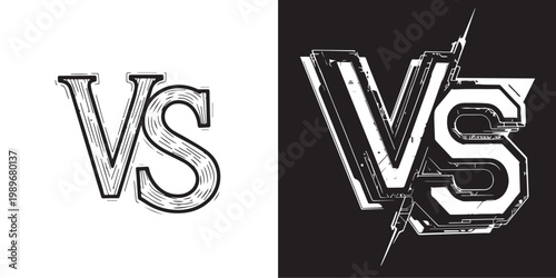 Versus VS letters in vintage sketch and modern futuristic styles for competition and battle graphics vector illustration