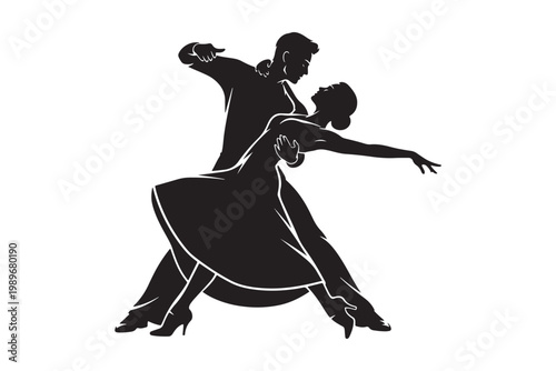 Elegant ballroom dancing couple silhouette for romance and arts concept.