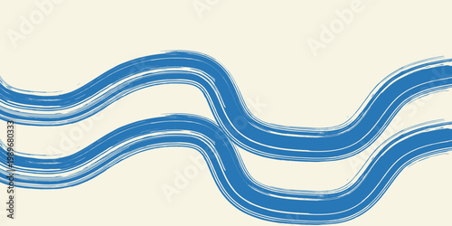 Grunge grainy blue brush stroke with spray texture. Hand drawn distress damaged vintage banner with zigzag bold line. Rough thick brush stroke texture. Spray paint effect vector background.