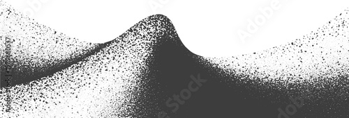 Abstract Black and White Grainy Wave Vector Background with Stippled Gradient and Noise Texture