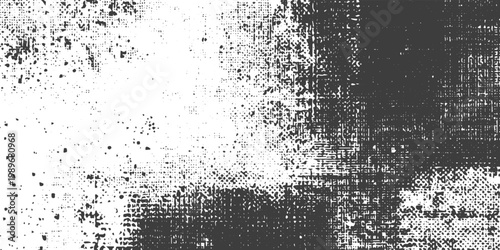 Black and White Distressed Grunge Canvas Texture Vector Background with Grainy and Weathered Fabric Detail