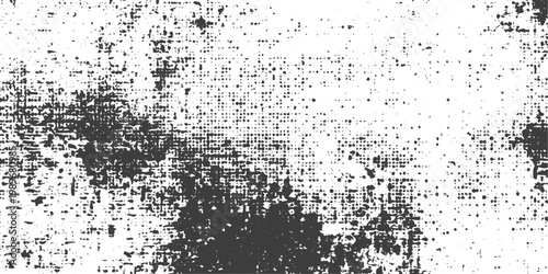 Black and White Distressed Grunge Texture with Grainy Halftone Pattern Vector Background