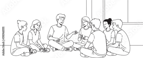 Diverse Group of Students Sitting in a Circle Having a Discussion